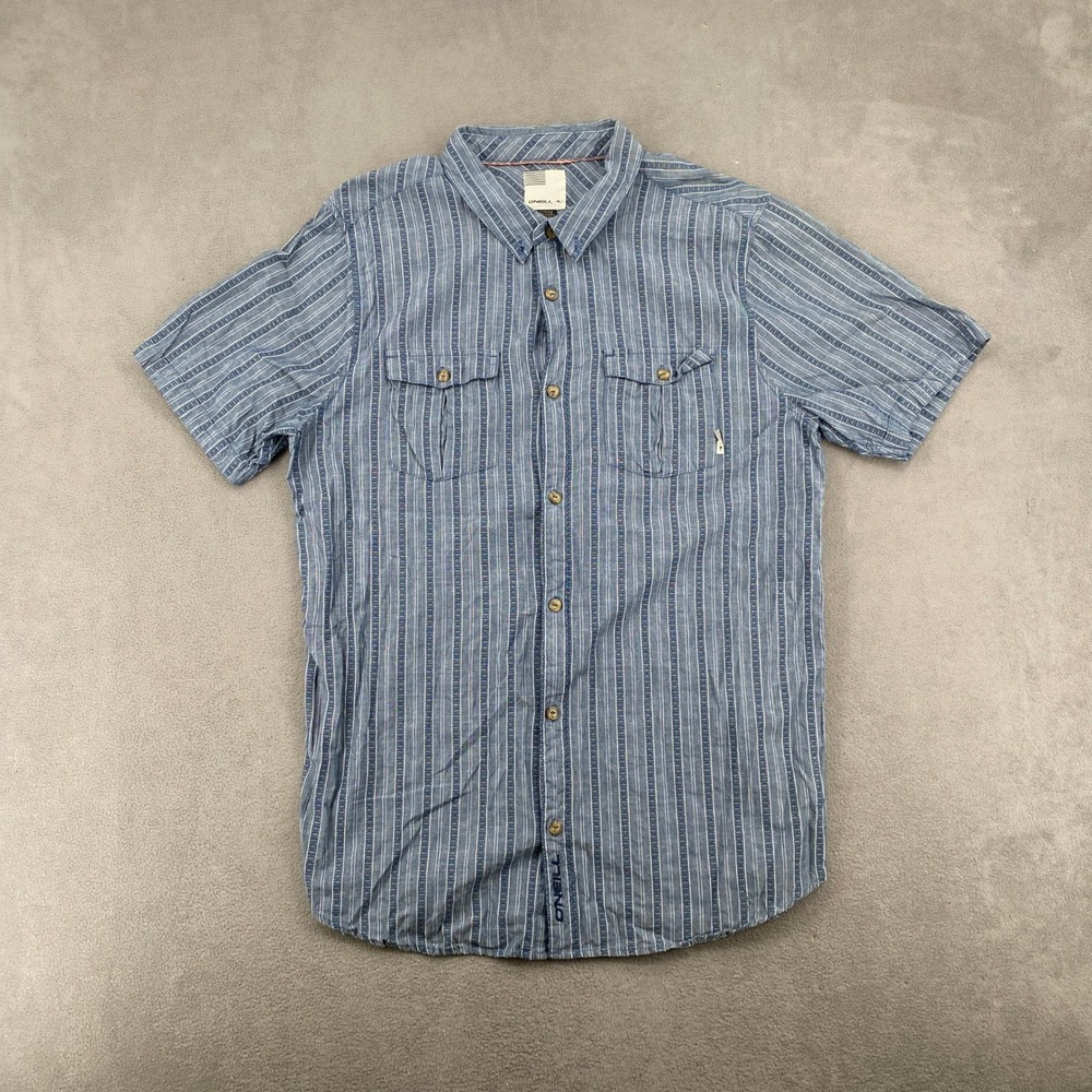 ONeill Mens XL Blue Striped Short Sleeve Button Down Shirt Casual Surf Style